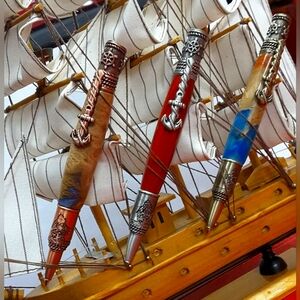 Nautical Themed Decorative Pens - Red, Blue, Tan One Pen